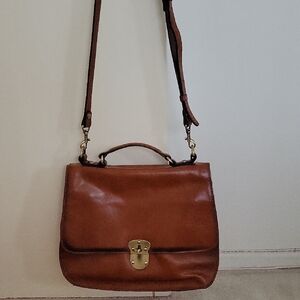 Patricia Nash Tan Leather Satchel 13 X 10 Top Handle Cross Body Messenger